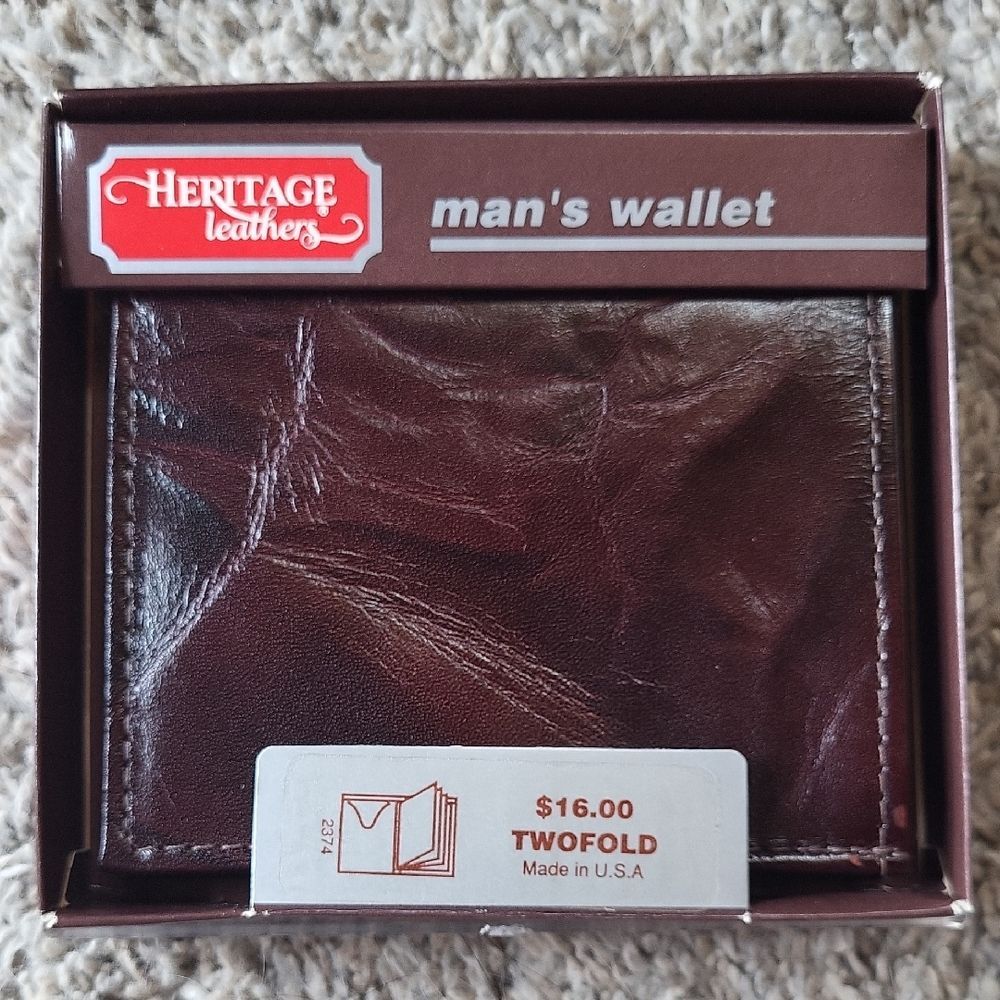 NWT Vintage Heritage Leathers Cowhide Twofold Men's Brown Wallet